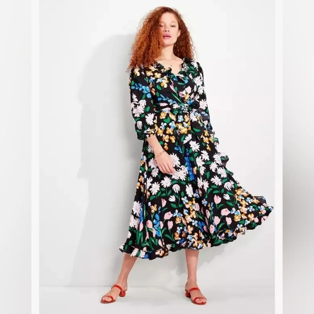 Kate Spade Meadow Wrap floral midi Dress sz Xs